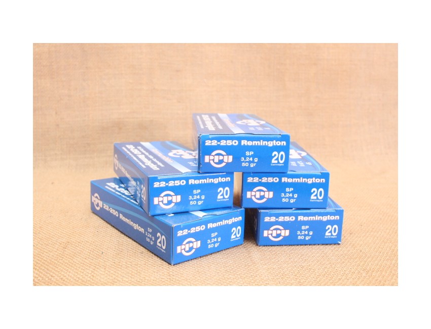 Lot de 5 boites PPU calibre 22-250, 50 grain SP